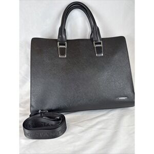 BOSTANTEN Saffiano Leather Briefcase Laptop Bag Black Tan Shoulder Strap Tote